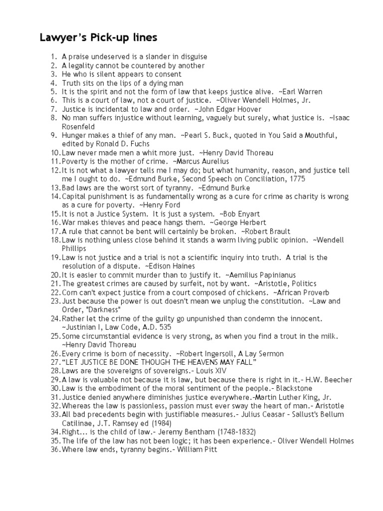 Lawyer's Pick Up Lines PDF Justice Crime & Violence