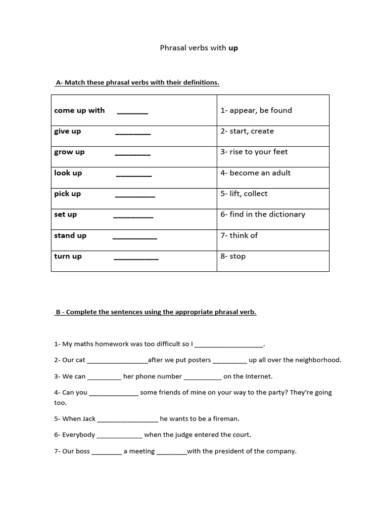 Phrasal Verbs With Up Fun Activities Games 27188 | PDF