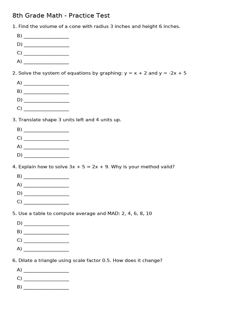 8th_Grade_Math_Practice_Test_and_Bubble_Sheet | PDF | Numbers | Mathematics