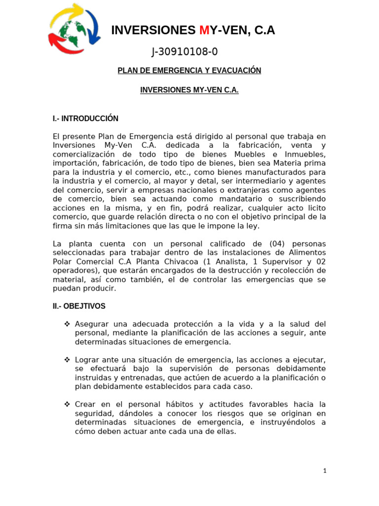 Plan de Emergencia y Evacuación (2) | PDF | Inversiones