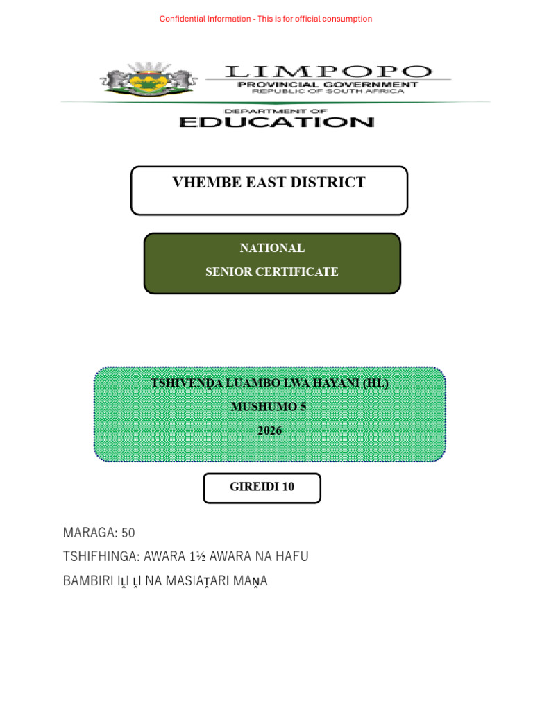 TSHIVENDA MAANEA GRADE 10 TASK 2026 | PDF