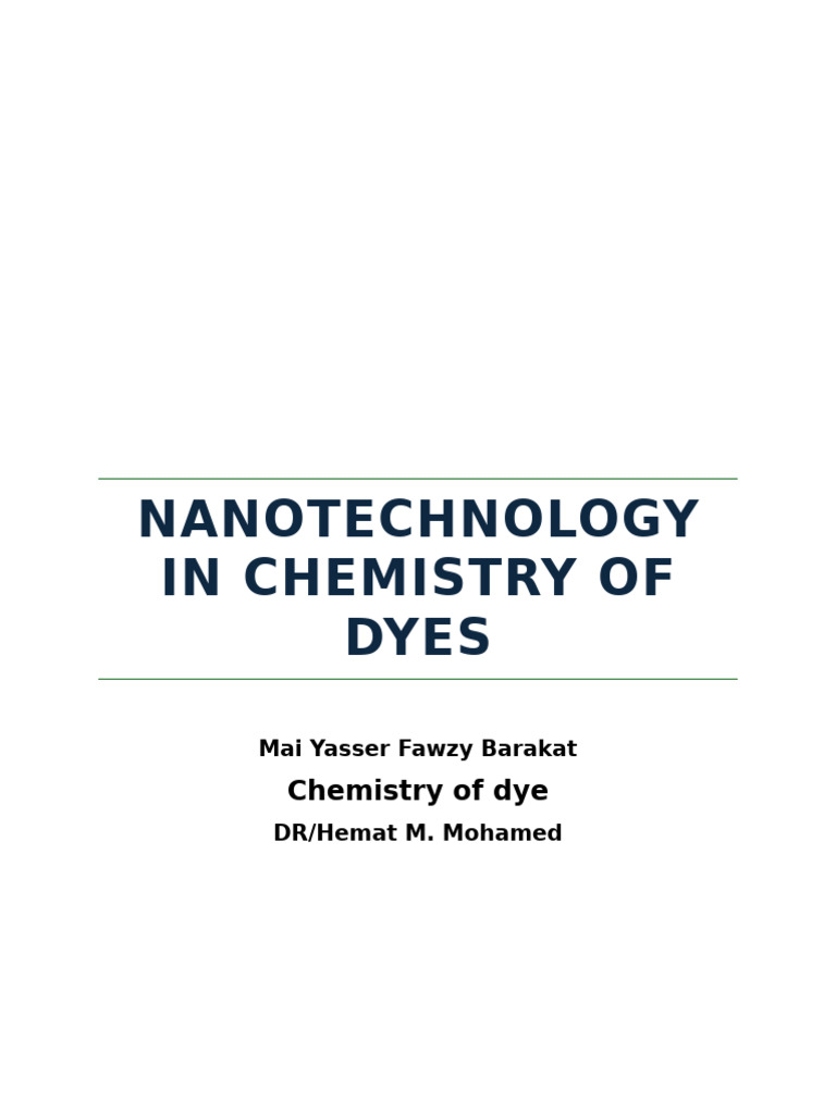 Nanotechnology in Chemistry of Dyes | PDF | Nanotechnology | Nanoparticle