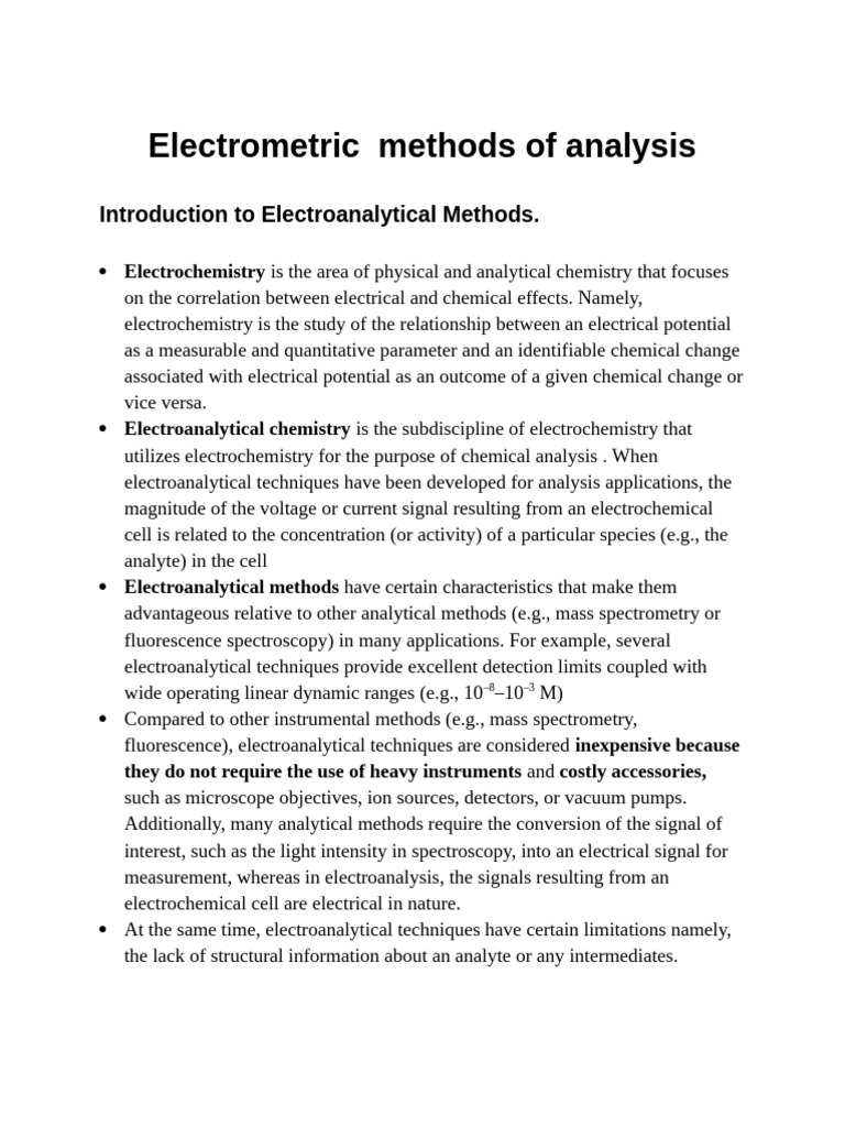 Electrometric Methods of Analysis | PDF | Analytical Chemistry | Electrode