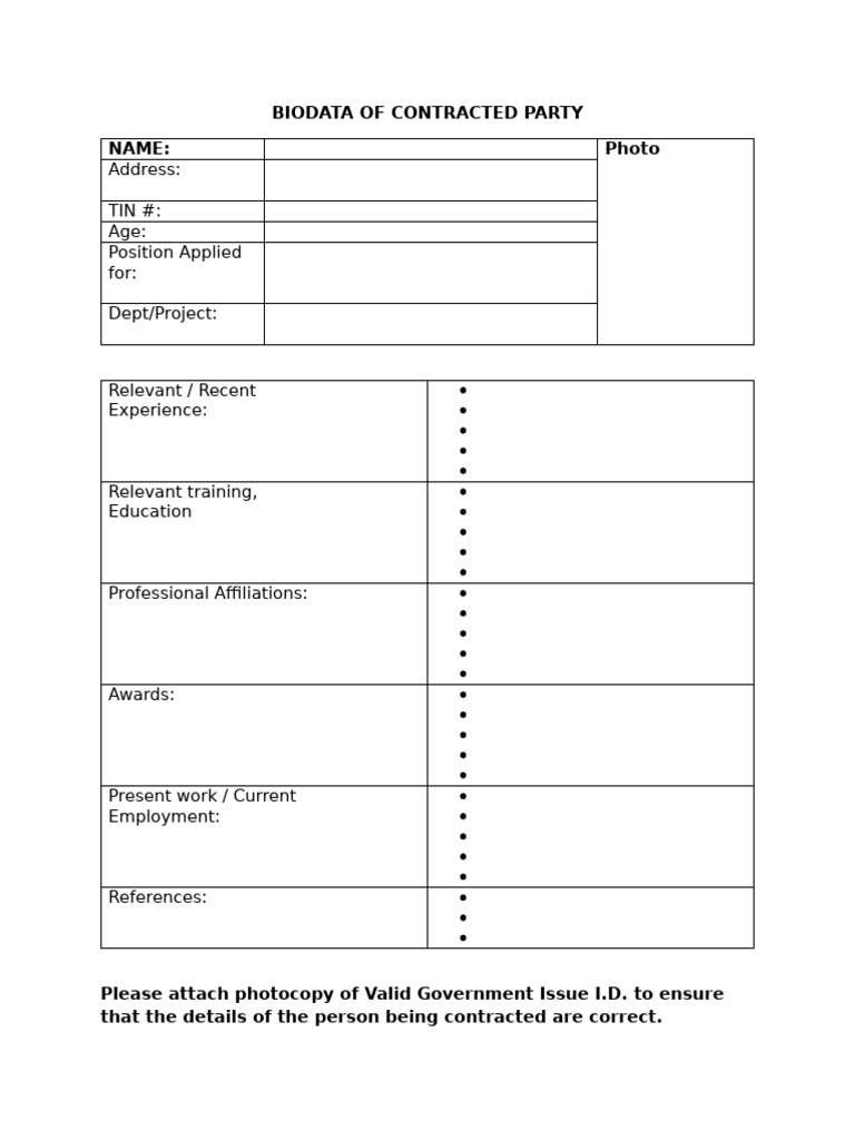 1.Biodata of Contracted Party Form | PDF