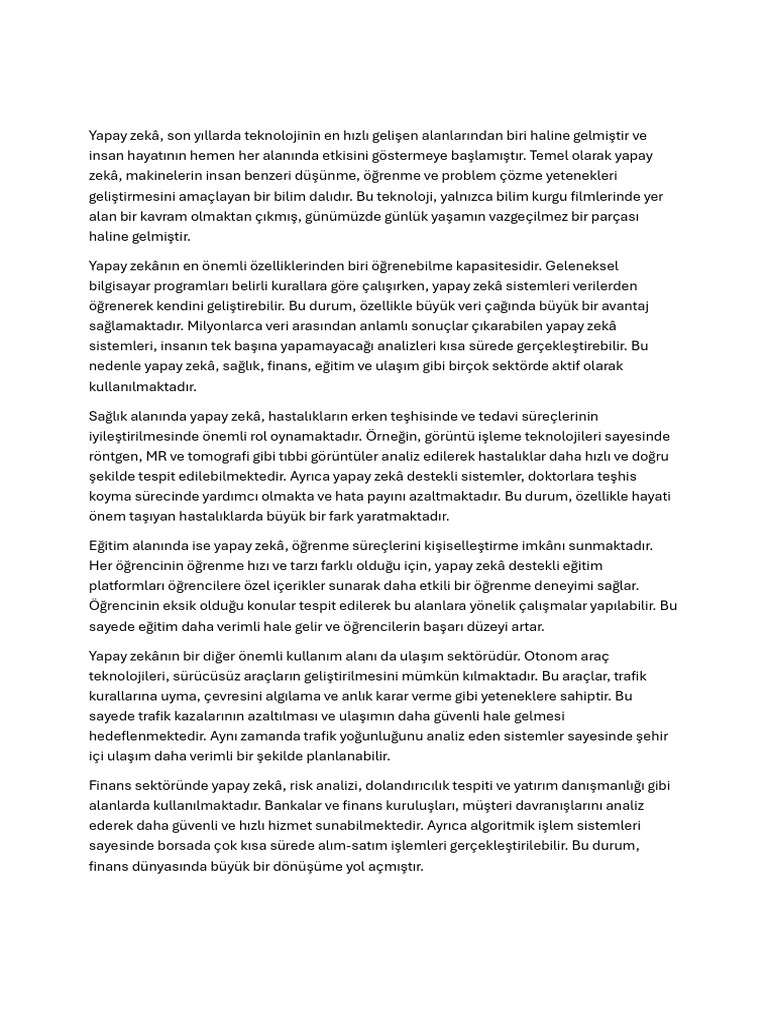 Yapay Zekâ Ve Günlük Hayata Etkileri | PDF