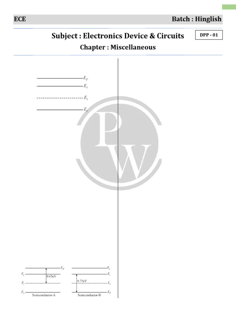 (Electronic Devices and Circuits) MISCELLANEOUS DPP 01 ( | PDF | P–N ...