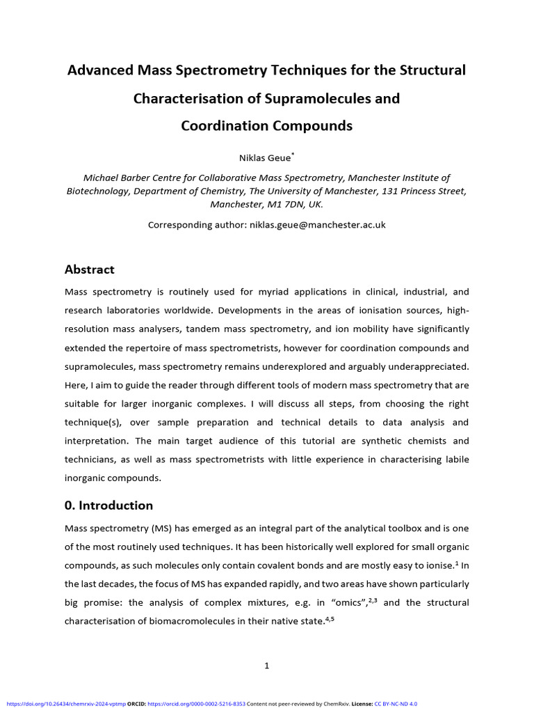 Advanced Mass Spectrometry Techniques for the Stru | PDF | Mass ...