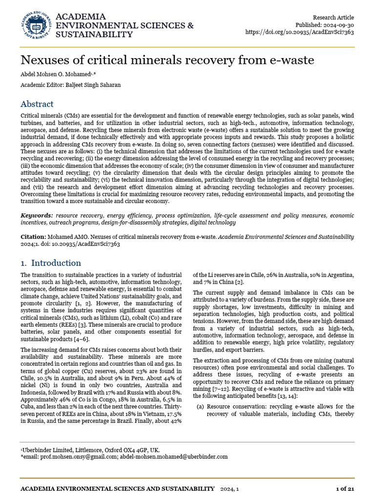 Nexuses_of_critical_minerals_recovery_fr | PDF | Electronic Waste ...