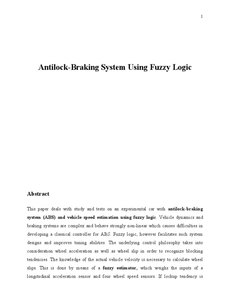 ABS System Using Fuzzy Logic PDF Anti Lock Braking System Fuzzy Logic