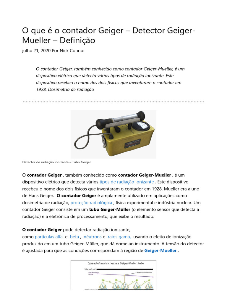 O Que É o Contador Geiger - Detector Geiger-Mueller - Definição | PDF ...