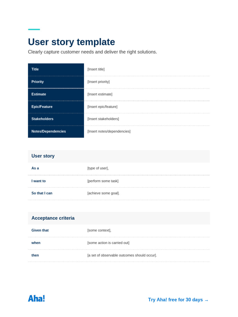 Simple User Story Template 1 | PDF