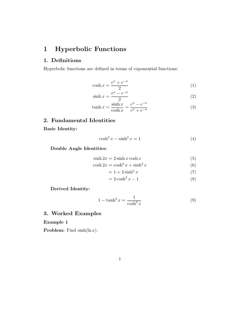 Hyperbolic functions2026 | PDF | Functions And Mappings | Mathematical ...