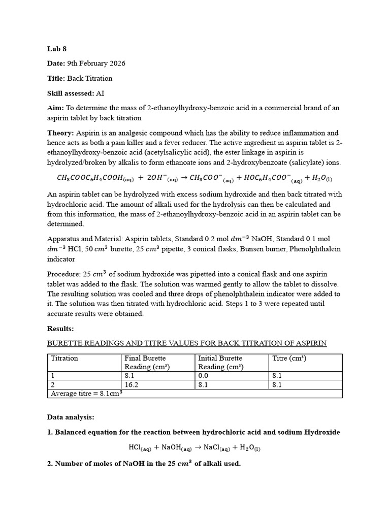Unit 2 Chem lab 8 | PDF | Titration | Chemistry