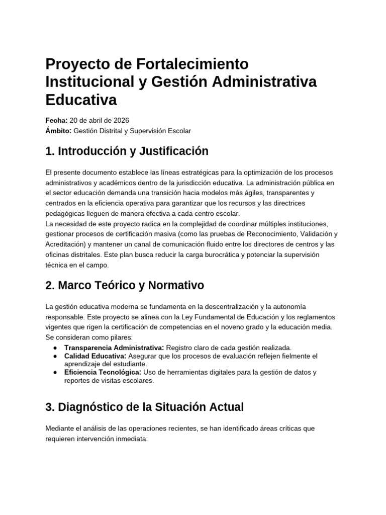 Proyecto de Gestión y Fortalecimiento Educativo 2026 | PDF | Evaluación