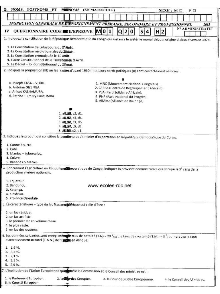 Items Exetat 2015 Culture Generale S1 Code M01 | PDF
