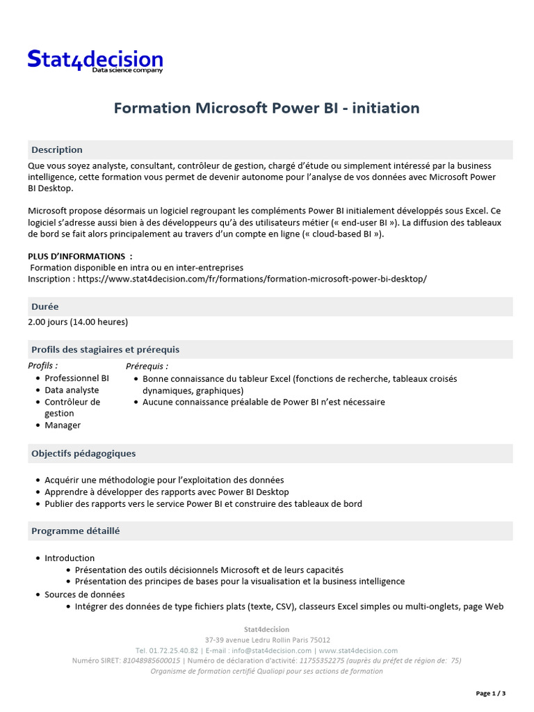 Programme Microsoft Power Bi Initiation | PDF | Microsoft Excel | Logiciel