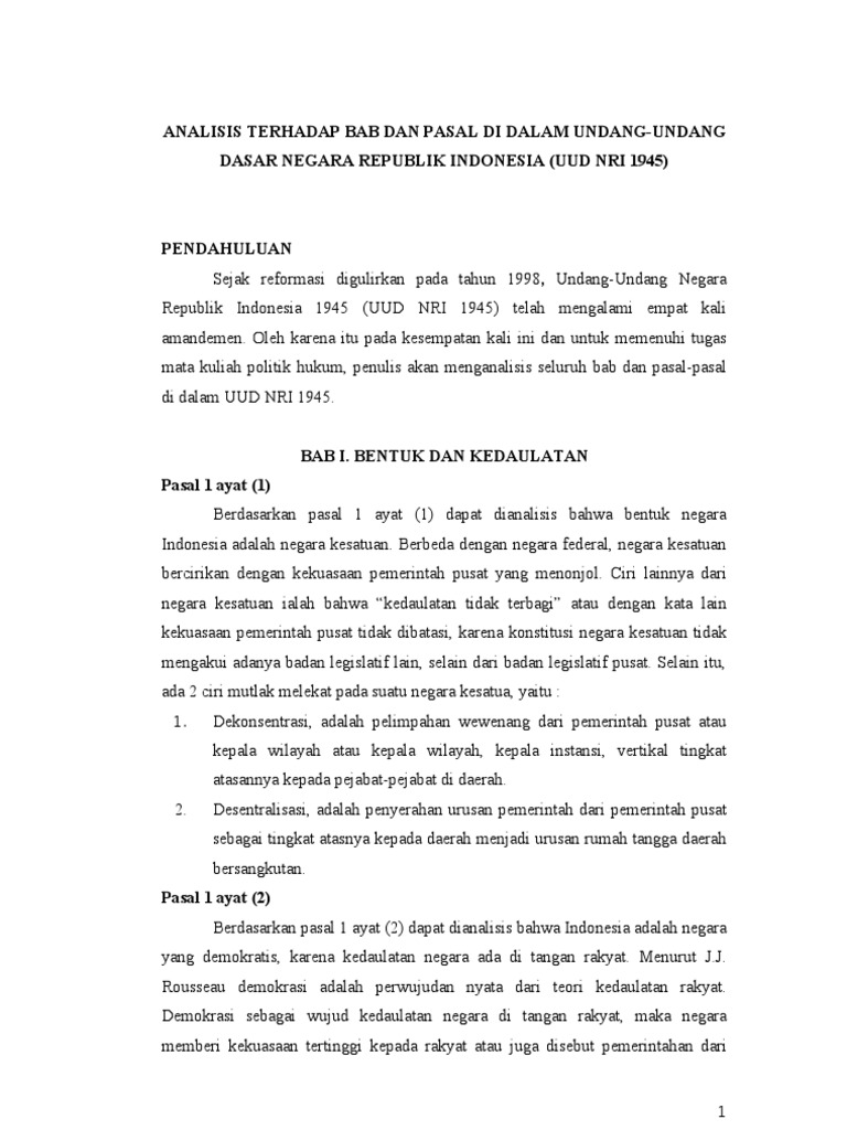 Analisis Terhadap Pasal UUD 1945