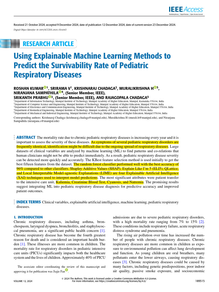 Using Explainable Machine Learning Methods to Predict the Survivability ...
