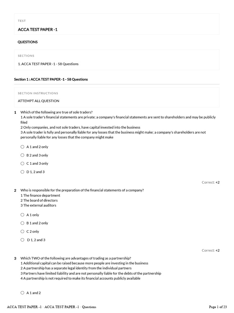 Acca f3 Fa Test Paper - 1 | PDF | Debits And Credits | International ...