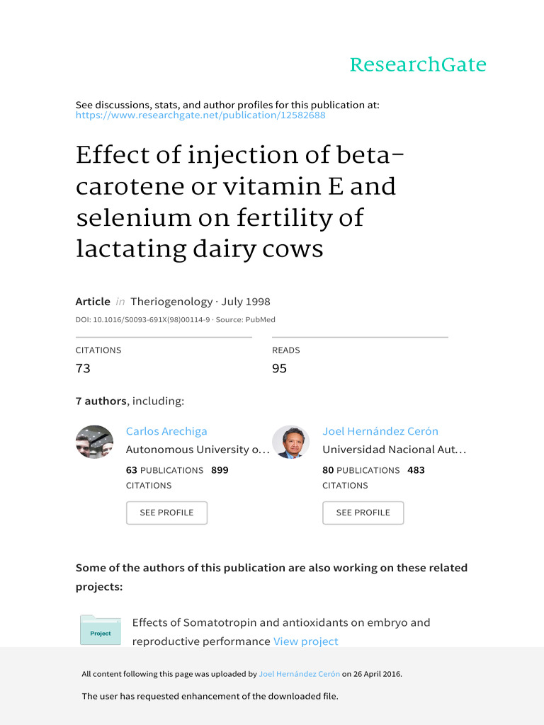 Effect of injection ofcarotene or vitamin E and selenium on fertility ...