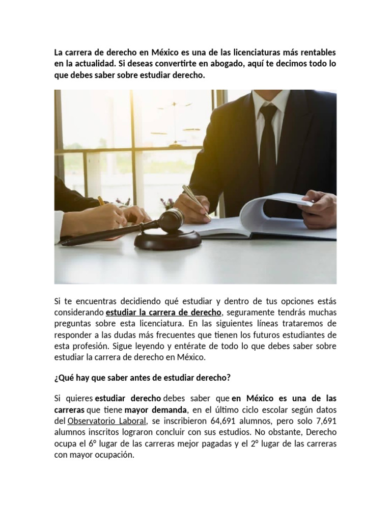 Todo Lo Que Debes de Saber La Carrera de Derecho en México | PDF ...