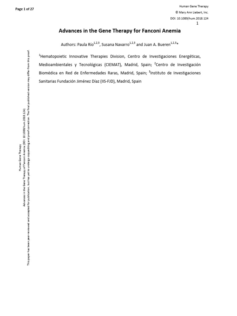Advances in Gene Therapy for Fanconi Anemia | PDF | Hematopoietic Stem ...