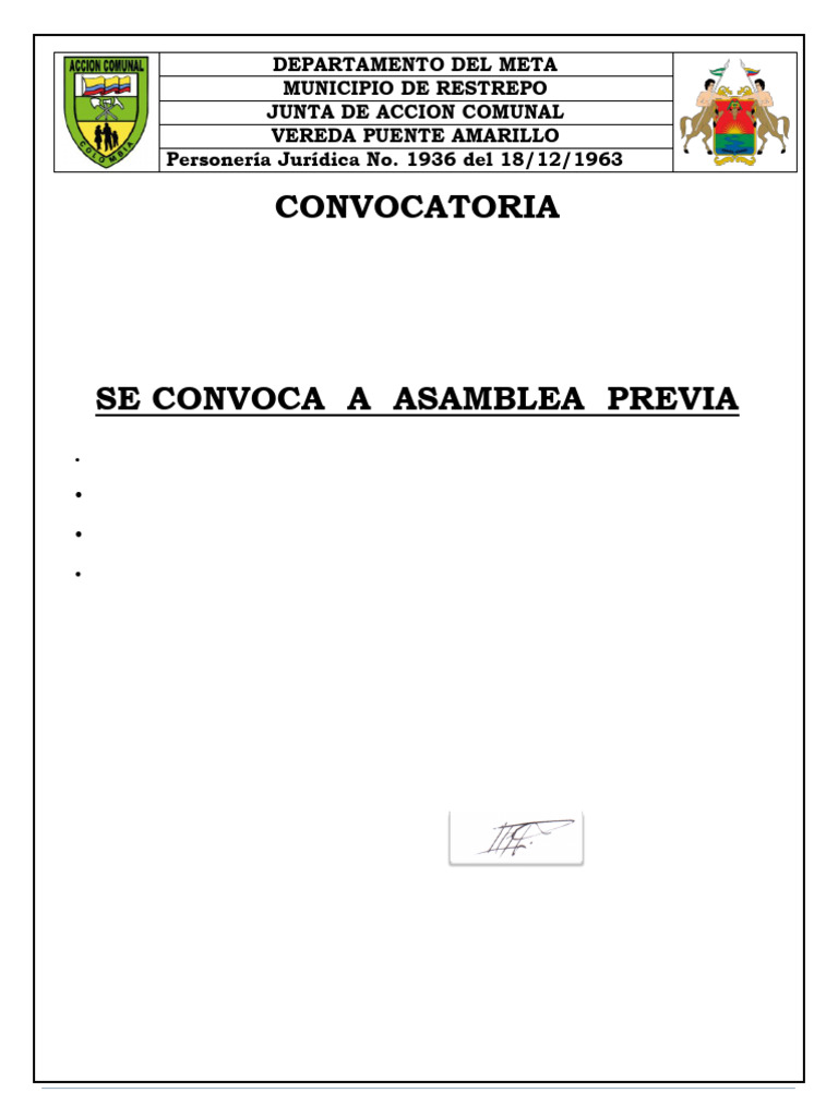 1.1 Formato de Asamblea Previa | PDF | Quórum | Votación