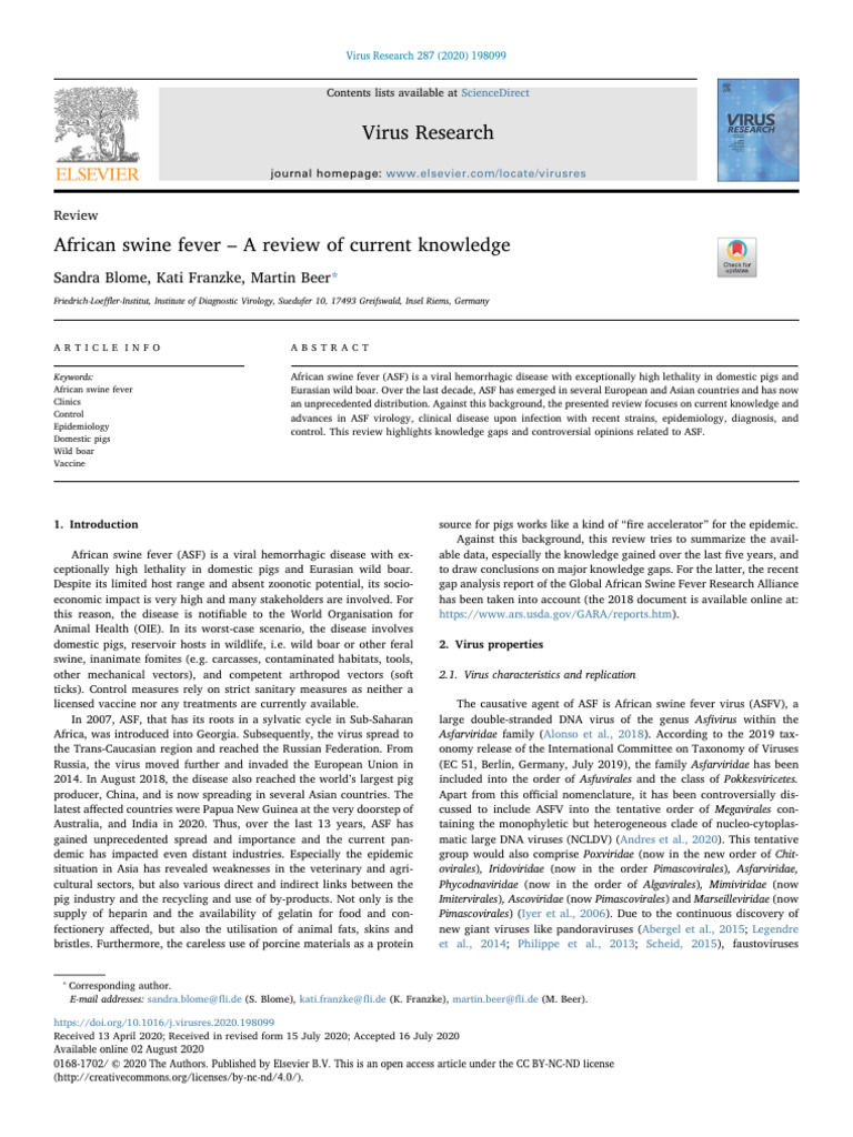 ASF Review | PDF | Virus | Infection