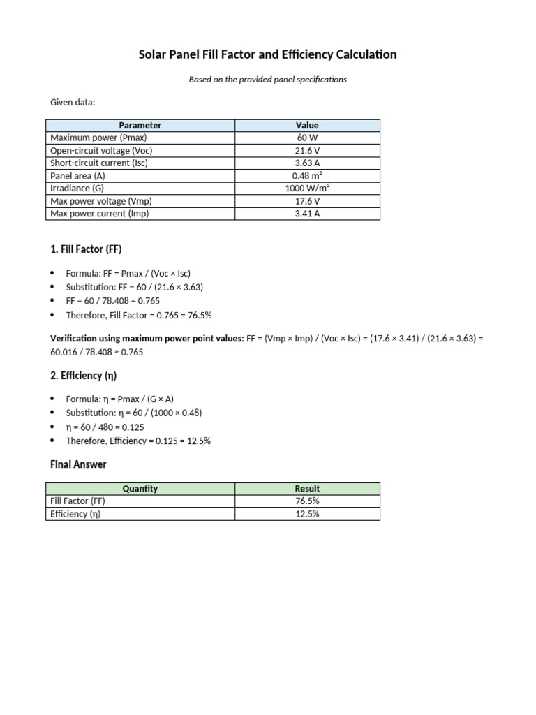 Solar Panel Calculation | PDF