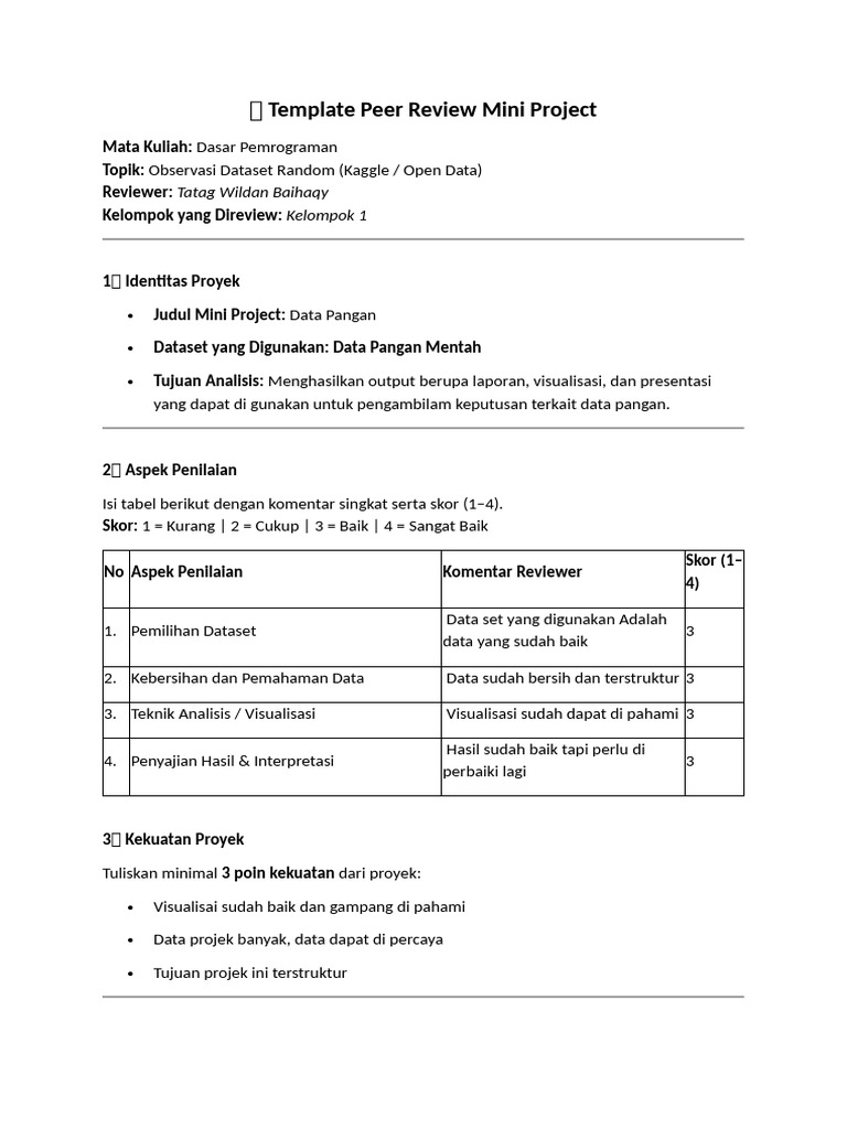 Template Peer Review Mini Project | PDF