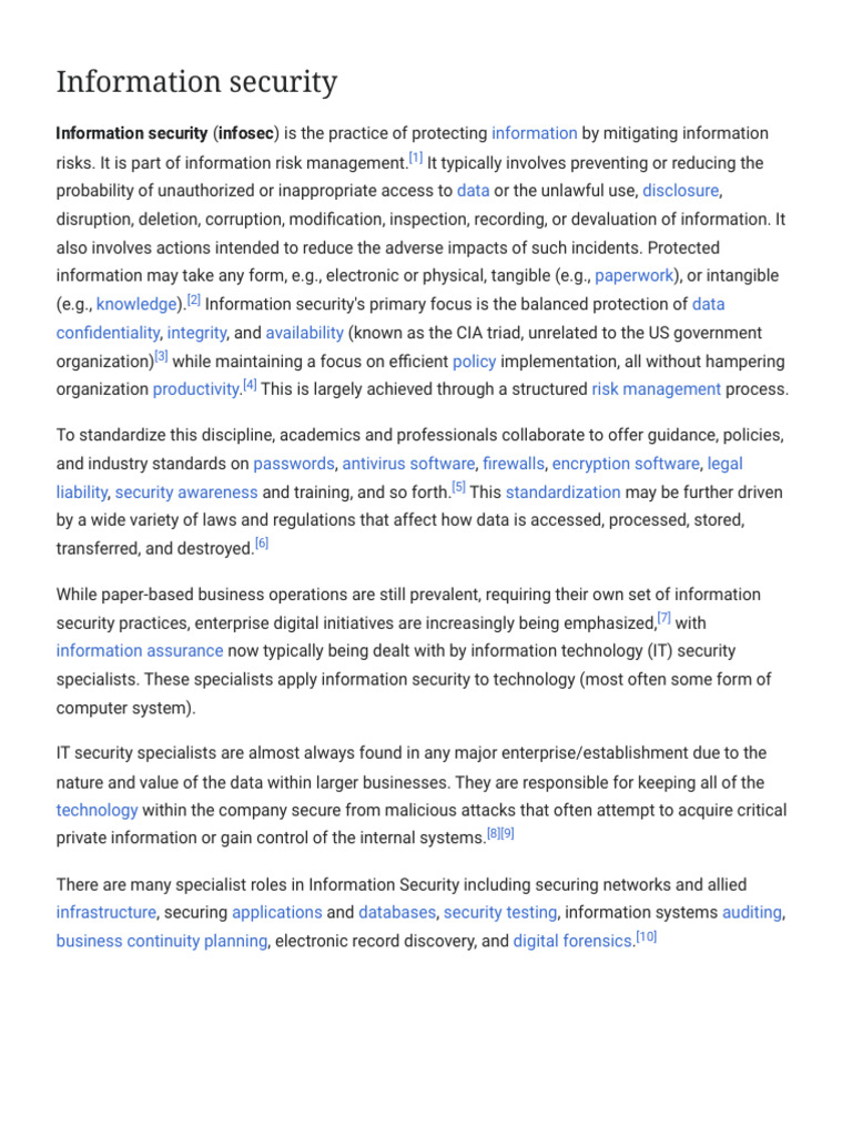 Information Security - Wikipedia | PDF | Information Security ...