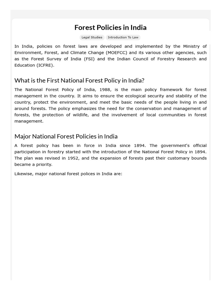 Forest Policies in India | PDF | Deforestation | Forests