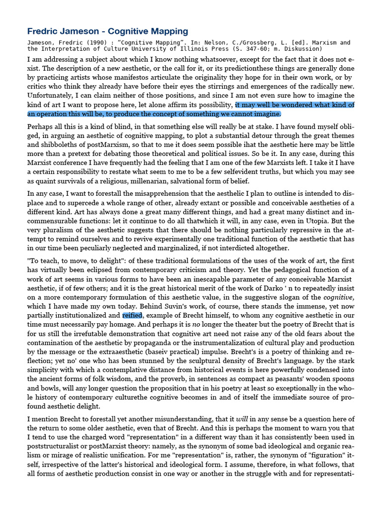 Jameson Cognitive Mapping 副本 | PDF | Imagination | Marxism