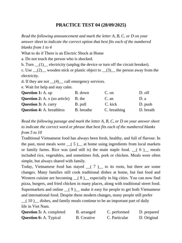 Practice Test 04 | PDF | Tourism