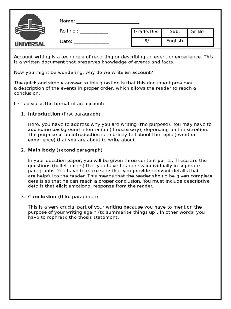 Account Writing Sample | PDF | Cognition | Psychology