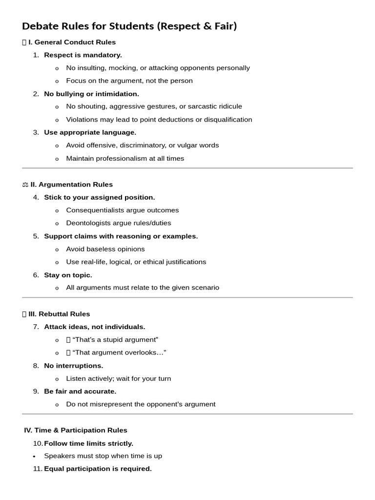 Debate Rules for Students | PDF