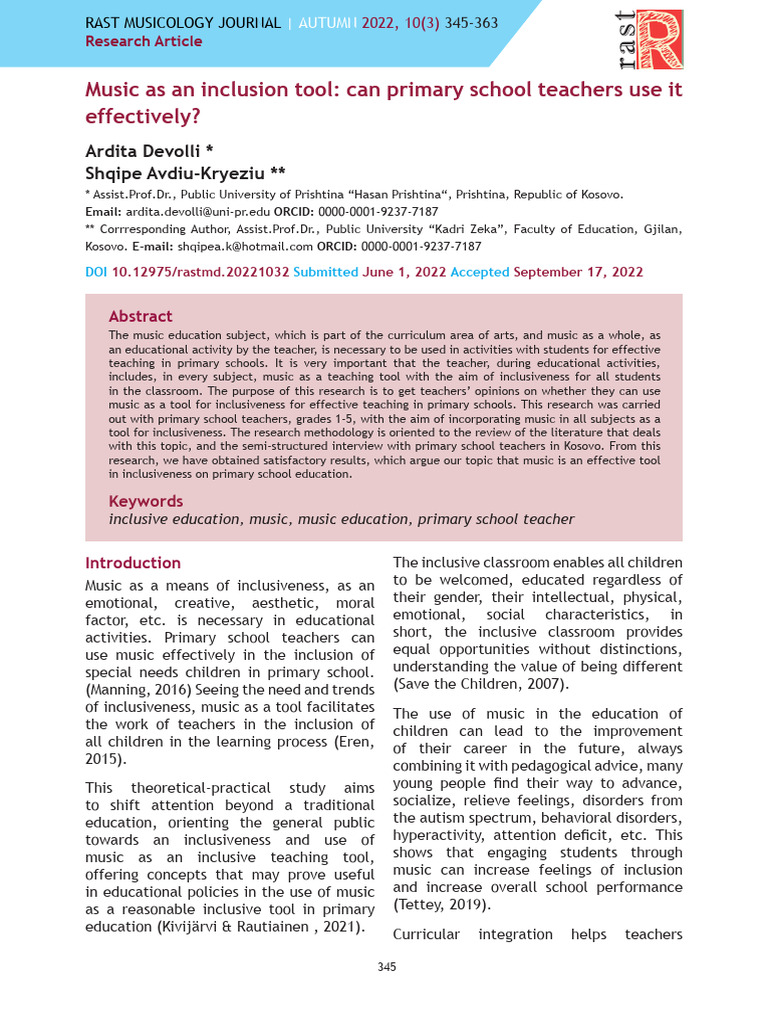 Music as an Inclusion Tool (1) | PDF | Inclusion (Education) | Teachers