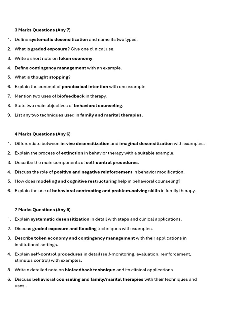 Unit -3 Questions | PDF | Behaviour Therapy | Reinforcement