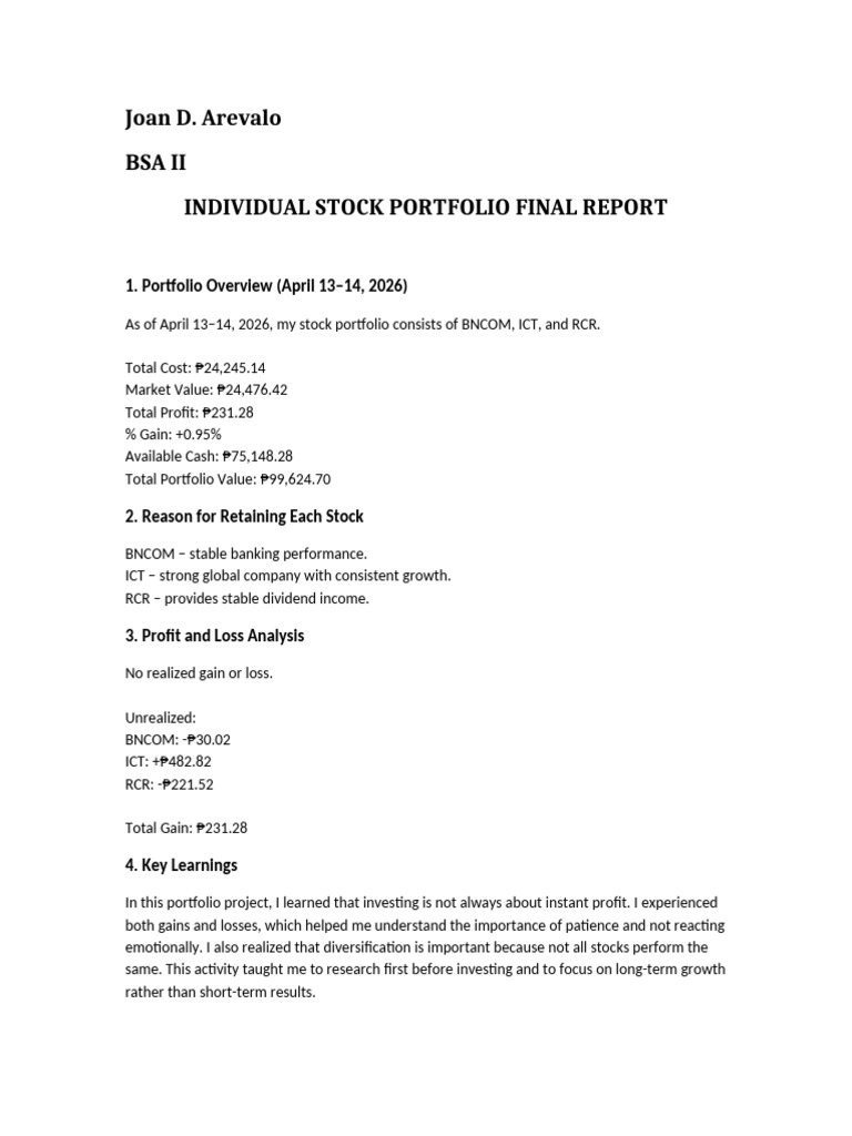 Stock Portfolio Final Report | PDF