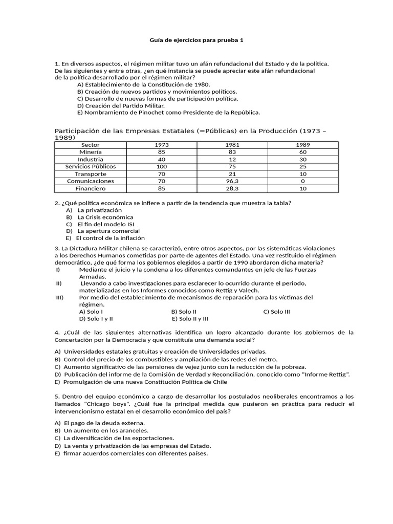 Ejercicios de preparación para Prueba 1 | PDF