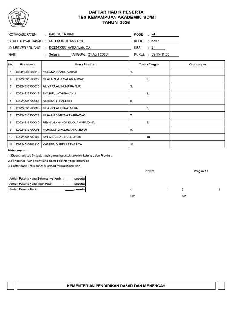 Daftar Hadir Indo | PDF