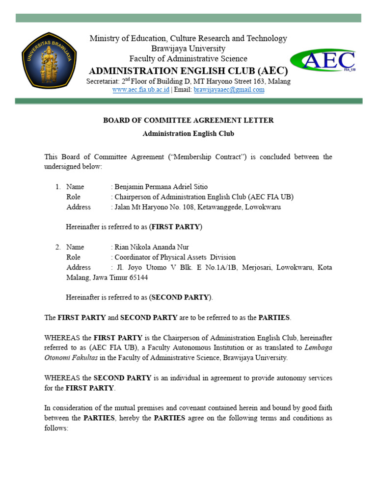 BOC Agreement Letter 2026 | PDF | Private Law | Justice