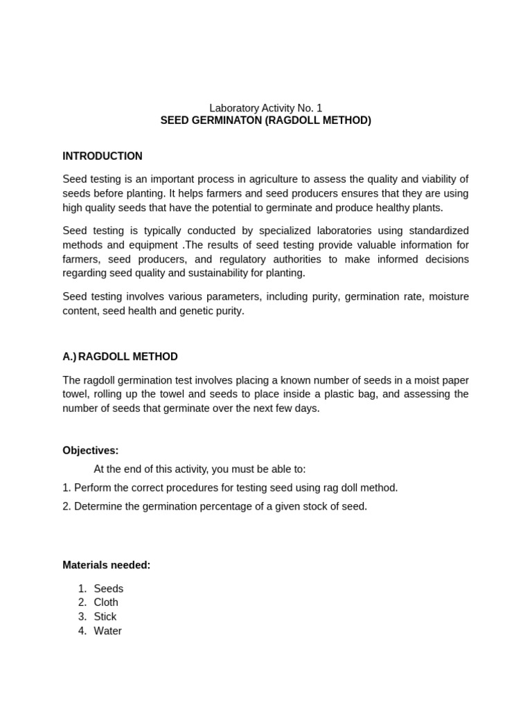 Ragdoll-Method Laboratory | PDF | Seed | Germination