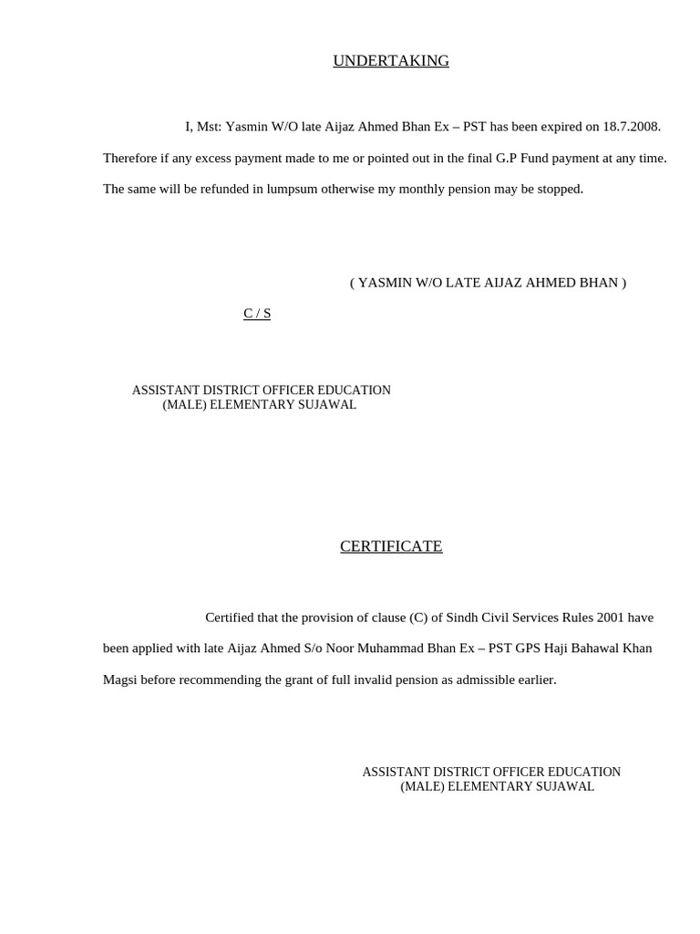P-II Undertaking & Certificate | PDF