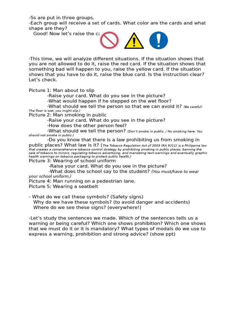 Teaching Demo Modals of Prohibition, Warning and Mandatory | PDF ...