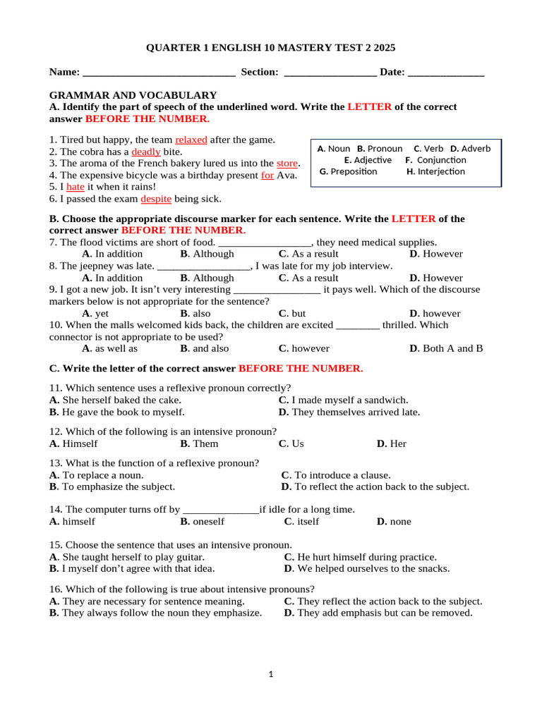 English Quarter 1 Summative Test Final 2025 | PDF | Linguistics ...