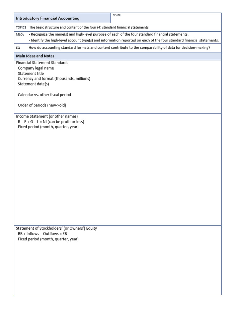 Note Template Financial Statement Basics | PDF