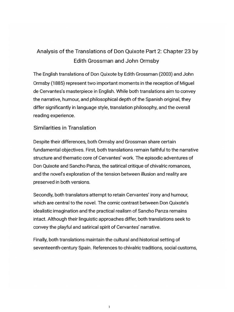 Comparison and Contrast of Don Quixote Part 2 Chapter 23 Edited | PDF