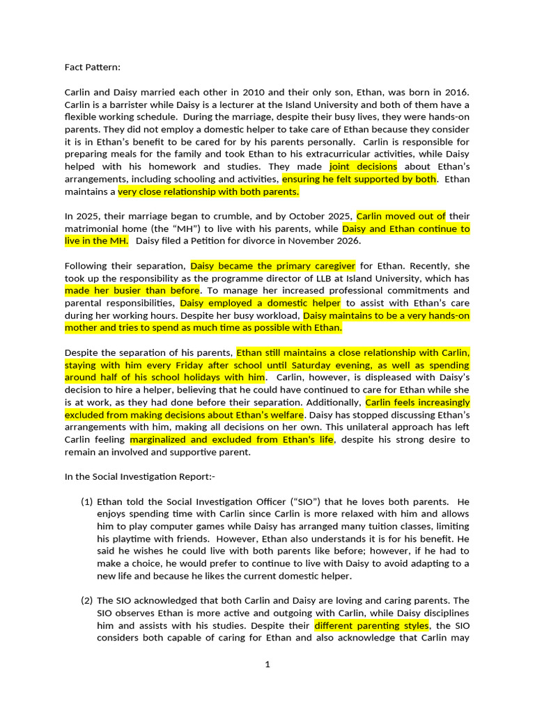 Class Activities 3 - Fact Pattern | PDF | Living Arrangements ...
