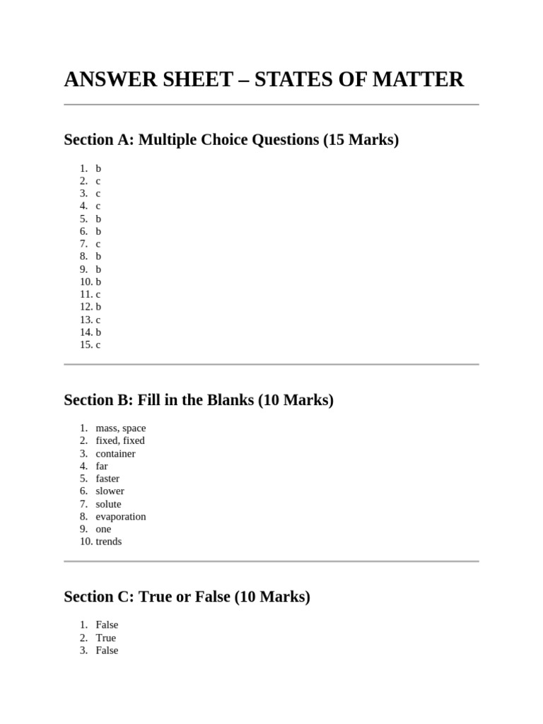 States of Matter Answer Sheet | PDF | Evaporation | Liquids